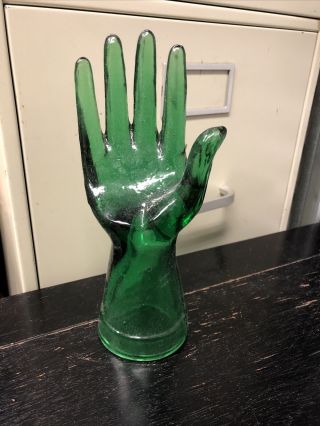 Vintage Green Glass Display Hand Mannequin Jewelry Ring Holder Accessory