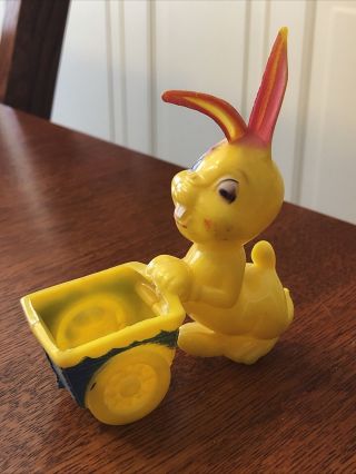 Vintage Rosbro? Hard Plastic Easter Rabbit Bunny Pushing A Cart Candy Holder Toy