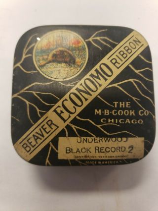Vintage Beaver Economo Typewriter Ribbon Tin M - B - Cook Co Chicago