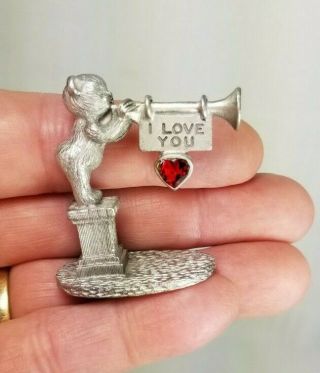 Spoontiques Pewter Miniature Teddy Bear Red Jewel Heart 2 " I Love You