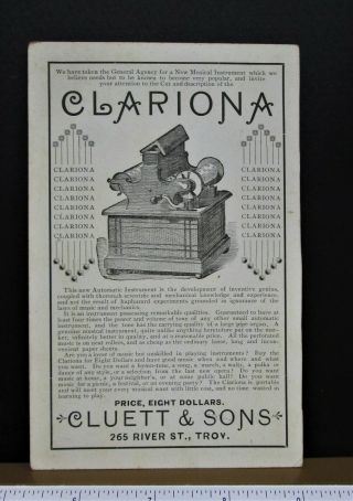 Rare Clariona Antique Organett 1800s Automatic Organ Cluett & Sons Troy Ny Eb72