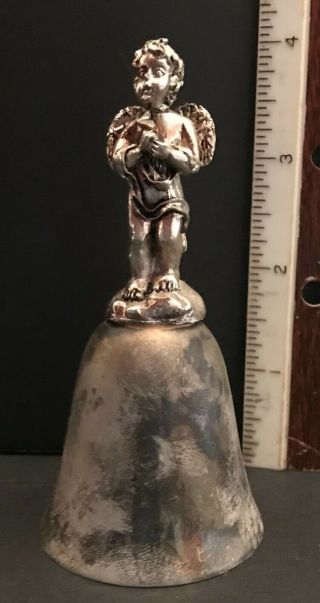 Godinger Silver Plated Christmas Angel Cherub Bell Vintage 4 " Tall Great Patina