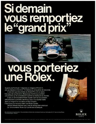 ✏ French Vintage Ad - Rolex Oyster Datejust Watch Formula 1 - 1969