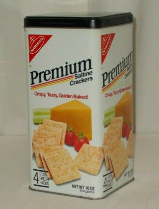 Vintage 1985 Nabisco Premium Saltines Crackers Tin 16 Oz
