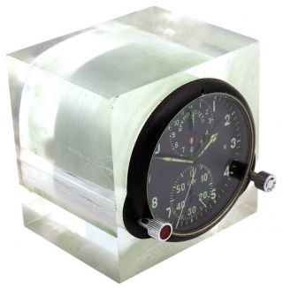 Soviet Airforce Cockpit Panel Clock Acs - 1 " B " / Achs - 1 " B " In Crystal Stand