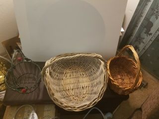 3 Vintage Egg Baskets,  2 Wicker & 1 Metal Great For Easter Or Home Decor