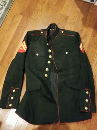 Vintage Us Marines Uniform Dress Blue Jacket Date Unknown Military War Coat 38l