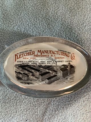 Fletcher Manufacturing Providence Rhode Island Glass Paperweight Advertising
