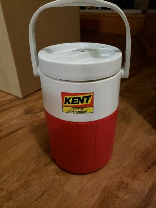 Vintage Kent Feed Promo Coleman Water Cooler Jug Red White Advertising Camping