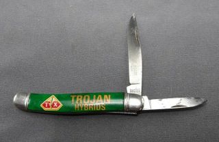 Vintage Tx Trojan Hybrid Seed Imperial Advertising 2 Blade Folding Pocket Knife