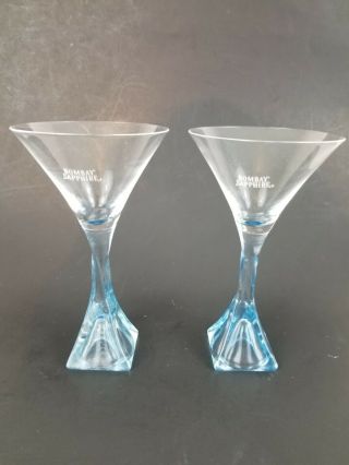 Bombay Sapphire Gin Martini Glasses Set Of 2 Twisted Square Base 7 "