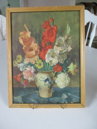 Vintage Framed And Signed Color Print Lithograph Joseph Jost " Floral Still Life "