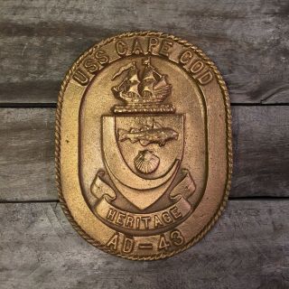 Us Navy Ship Bronze Plaque - Uss Cape Cod Ad - 43 Solid Bronze Authentic