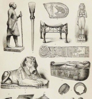 1895 Antique Print Of Ancient Egypt Art And Culture.  Archaeology.  Egyptian Art.