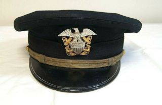 Wwii Us Navy Military Wool Hat With Eagle Anchors Stars Stripes Pin Sterling 10k