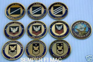 Us Navy Enlisted Challenge Nine Coin Set Veteran Gift E1 - E9 Petty Officer Chief