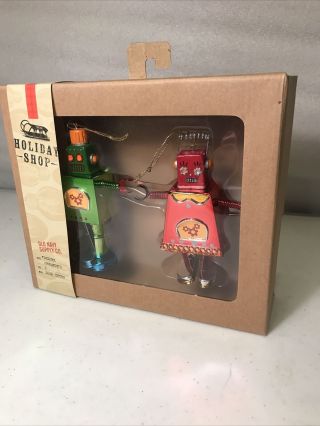Old Navy Ornaments 2 Robots Holiday Green Red Christmas Tree
