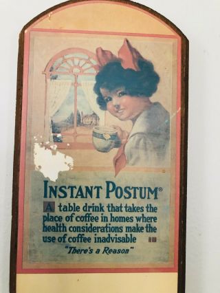 Vintage Instant Postum Cereal Wood Advertising Wall Thermometer Sign 17.  75 
