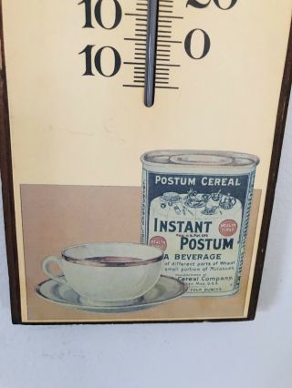 Vintage Instant Postum Cereal Wood Advertising Wall Thermometer Sign 17.  75 