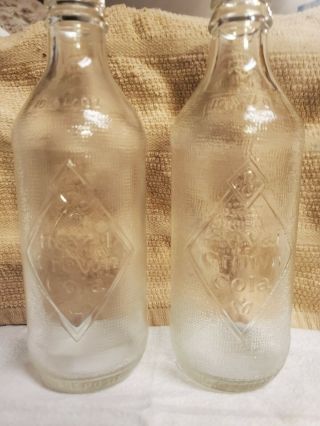 2 Vintage Embossed Royal Crown Cola (rc) Soda 10oz No Deposit Glass Bottles