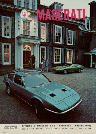 1972 Maserati Indy America Ghibli Coupe Ss Blue Green Color Vintage Print Ad
