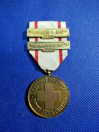 Antique Rare Wwi Portugal Portuguese Military Red Cross Service Medal
