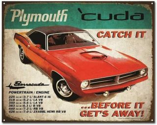Plymouth Cuda Catch It Before It Gets Away Vintage Retro Car Auto Tin Sign Metal