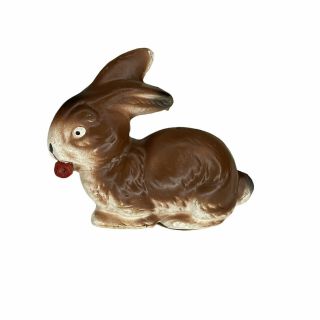 Vintage Easter Bunny Rabbit Composition Brown Candy Container W Carrot
