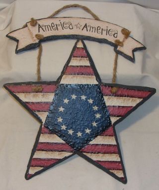 Primitive 4th Of July Decoration Wall Hanging Star " America America "