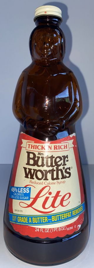 Mrs.  Butter - Worth’s “lite” Calorie & Sugar Vintage Glass Syrup Bottle