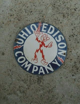 Porcelain Ohio Edison Company Enamel Sign Size 6 " Inches