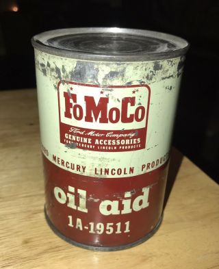 Vintage Ford Fomoco Oil Aid Tin Can Full 1949 1950 1951 1952 1953 1954 1955 1956
