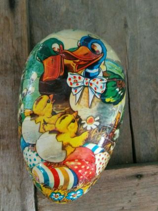 Gorgeous Vintage German Paper Mache Easter Egg Candy Container Ducks Duckling 4 "