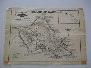 Rare Map Antique Vintage Map Of Oahu Island Hawaii The Gray Line