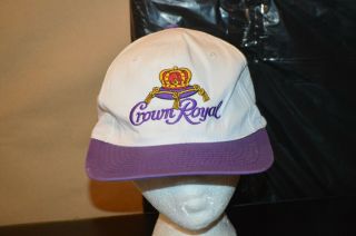Vtg Crown Royal Whiskey Snapback Hat Cap White W/ Purple Brim Embroidered Logo