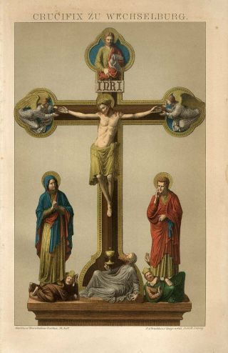 1895 Crucifix Jesus Christ On The Cross Antique Chromolithograph Print