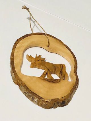 Moose Rustic Christmas Ornament Made From Olive Wood