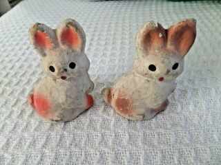 2 Vtg Easter Bunnies Rabbit Cardboard Paper Mache Pink Ears Details Worn