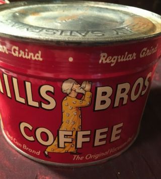 Vintage Hills Brothers Coffee Full Tin 1lb Can - Key Intact - Rare