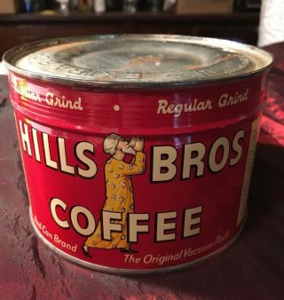VINTAGE HILLS BROTHERS COFFEE FULL TIN 1LB CAN - KEY INTACT - RARE 3