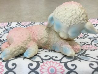 Vintage 1965 Holland Hall Squeak Baby Lamb Rubber Toy - White/ Pink /blue Kitch