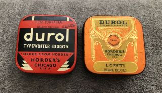 2 Durol Typewriter Ribbon Tins - Horder’s Chicago - Hinged Lids