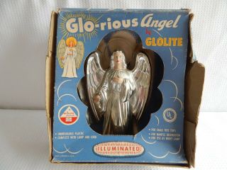 Vintage Christmas Tree Topper Angel Glo - Rious Box Silver Halo