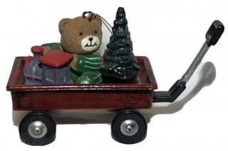 Rare Wangs Ornament Teddy Bear Red Wagon Train Christmas Tree Ornaments 1988