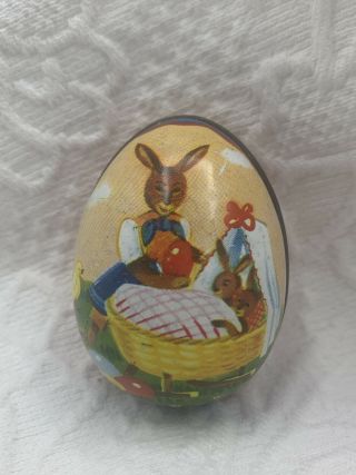 Vintage Easter Egg Tin Lithograph Rabbit Bunny Baby Charming