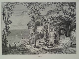 Amalfi Province Of Salerno Italy Antique Engraving 1878