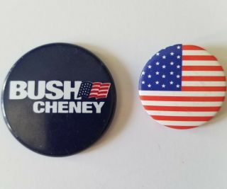 Bush Cheney Campaign Pin Button Political Stars And Strips Flag George Bush