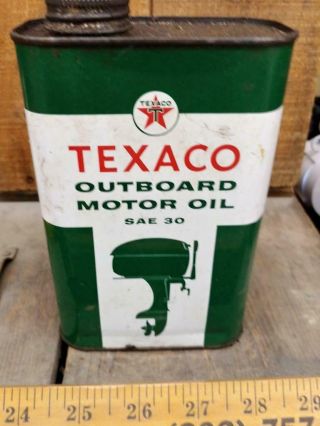 Texaco " Green T " Outboard Motor Oil Mt 1 Quart Tin Litho Can -