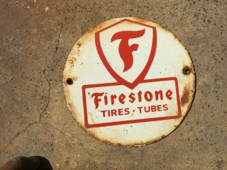 Porcelain Firestone Tires Tubes Enamel Sign Size 6 " Inch
