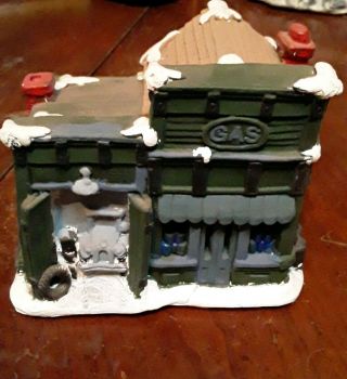 Christmas House Village Chalkware Plastr 80 - 90s Handpainted Service Station Gas